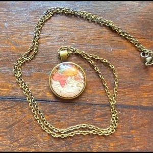 Globe map world traveler resin necklace - like new!